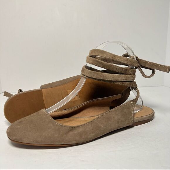 Madewell Womens April Suede Taupe Lace Up Ballet Flats 7.5 - Picture 1 of 11
